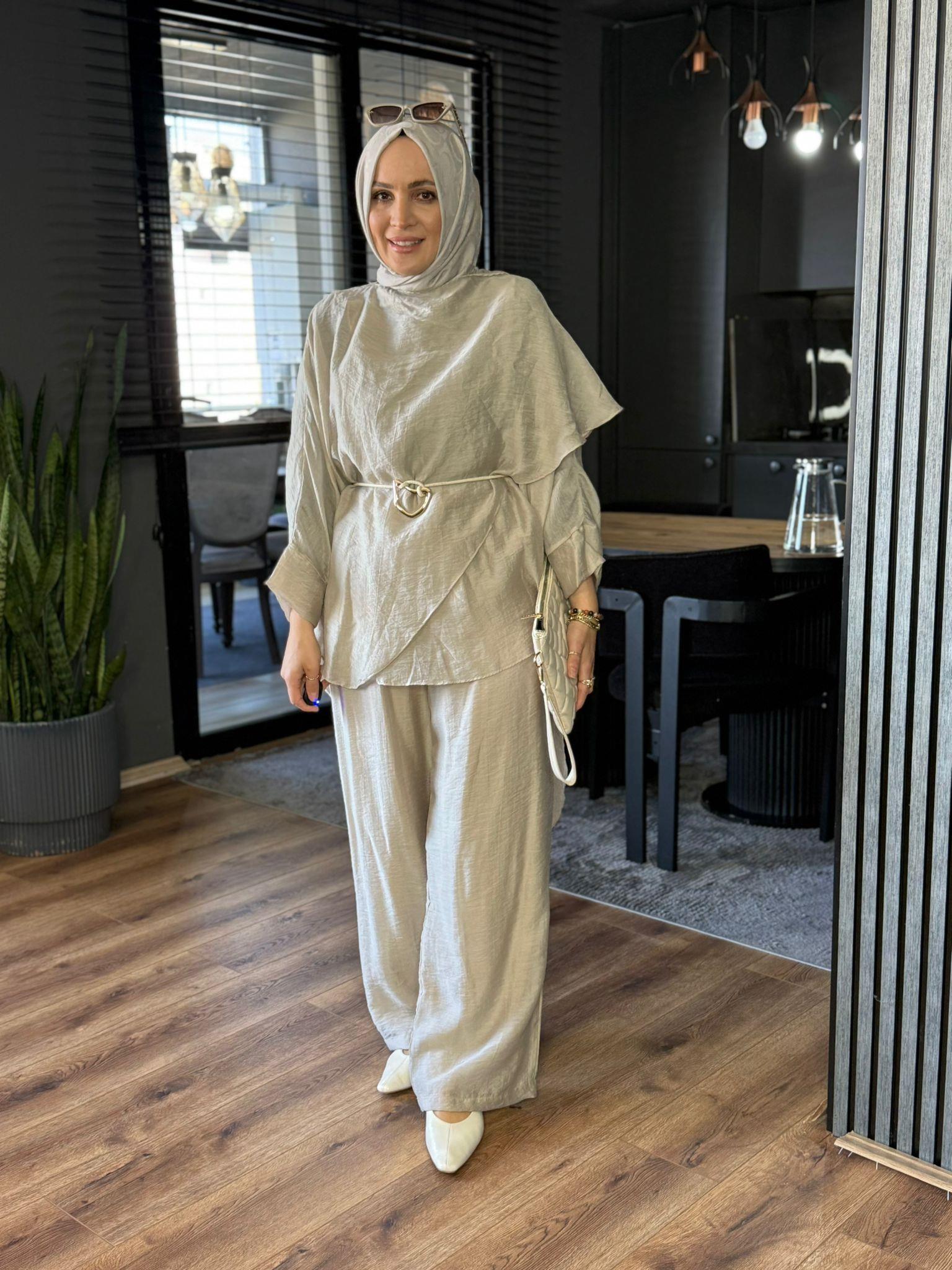 22858 ASİMETRİK KESİM TAKIM KREM 
