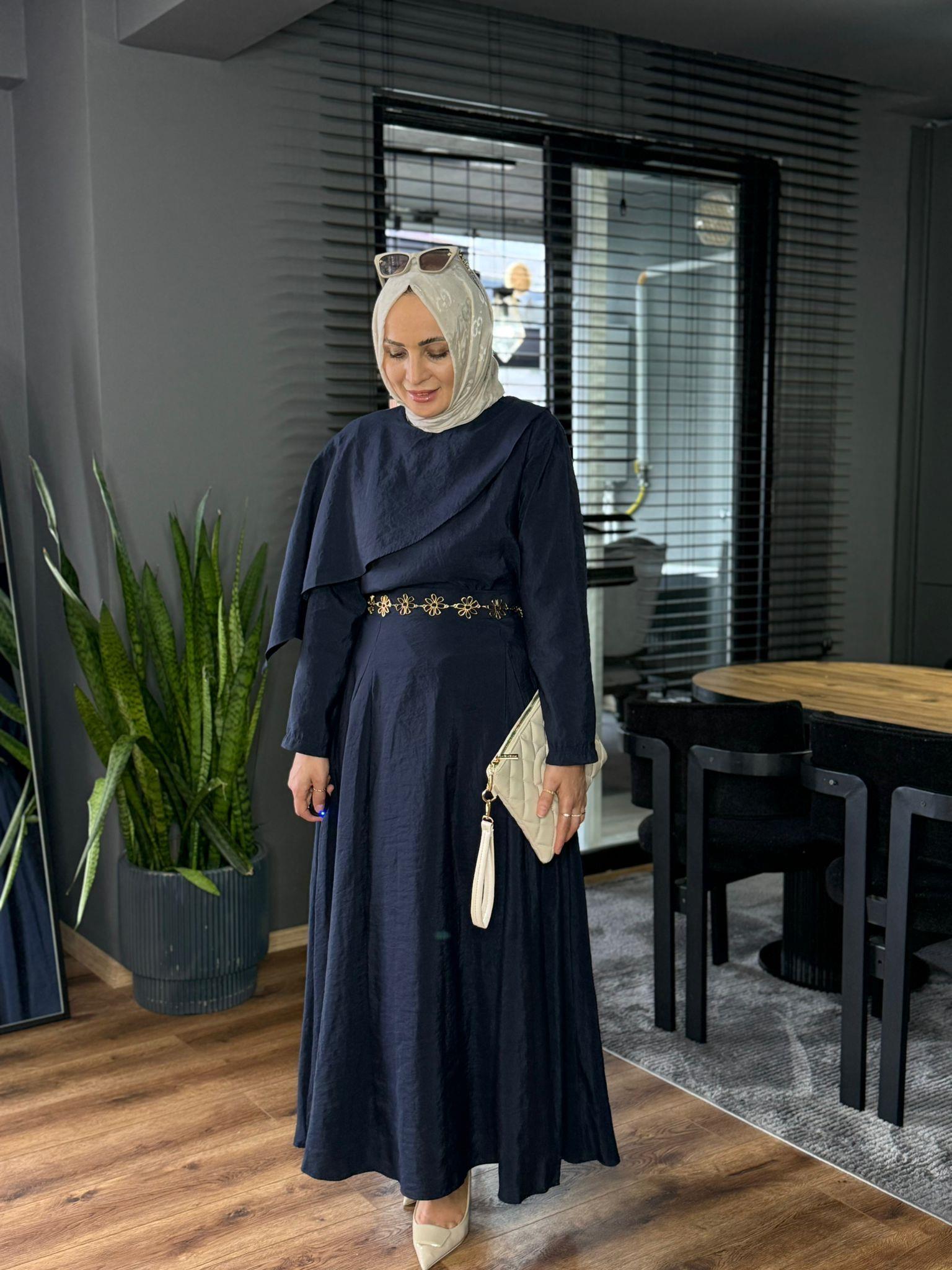 22859 YAKA DETAY ETEKLİ TAKIM LACİVERT 