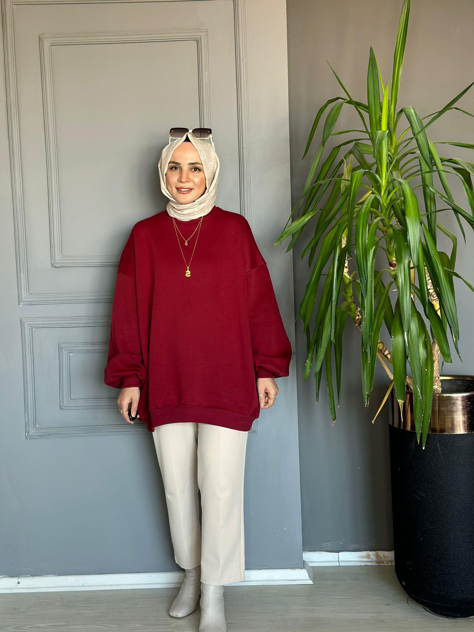 24039 İNDİRİMLİ ŞARDONLU SWEAT BORDO