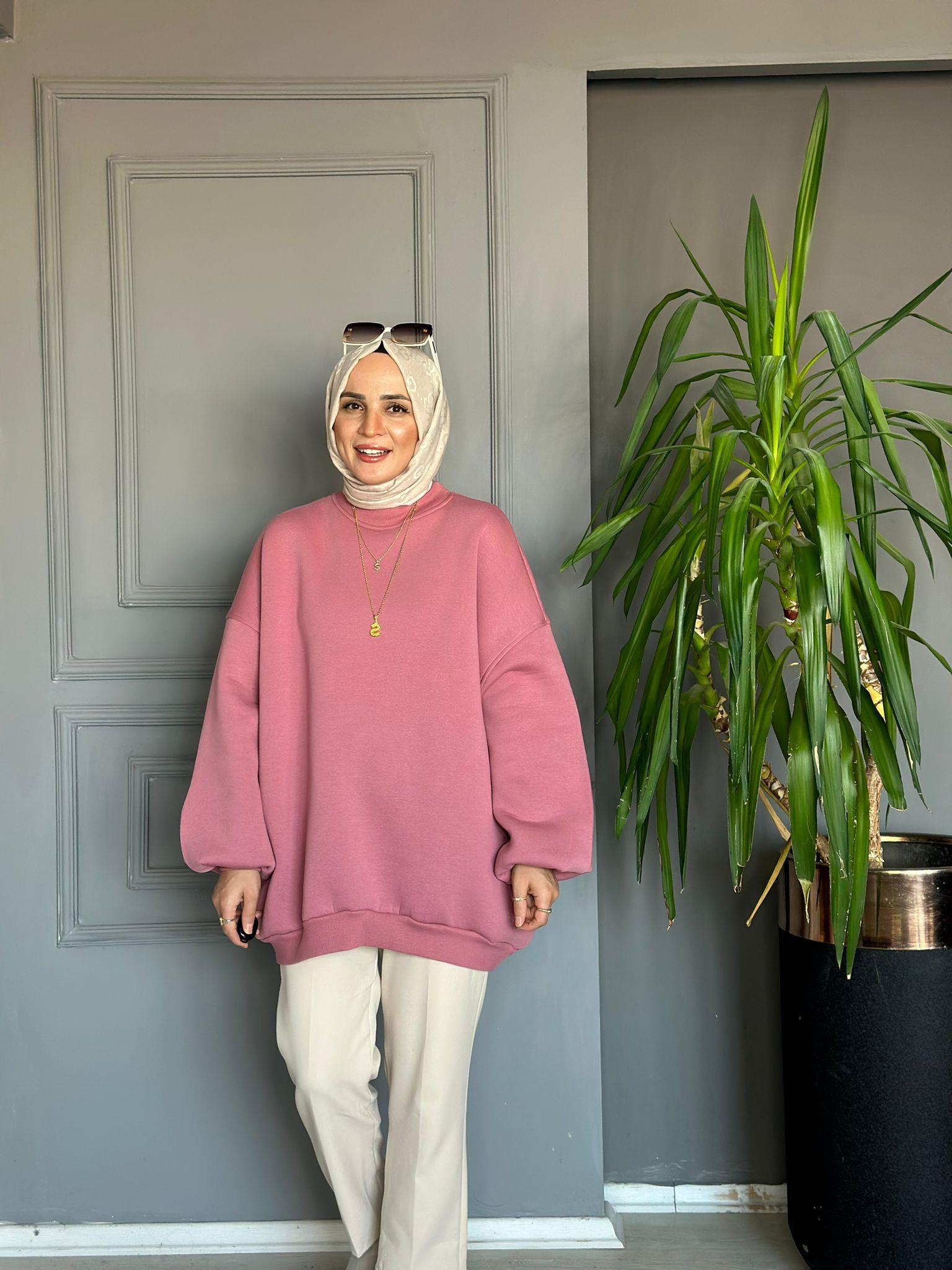 24039 İNDİRİMLİ ŞARDONLU SWEAT GÜL KURUSU