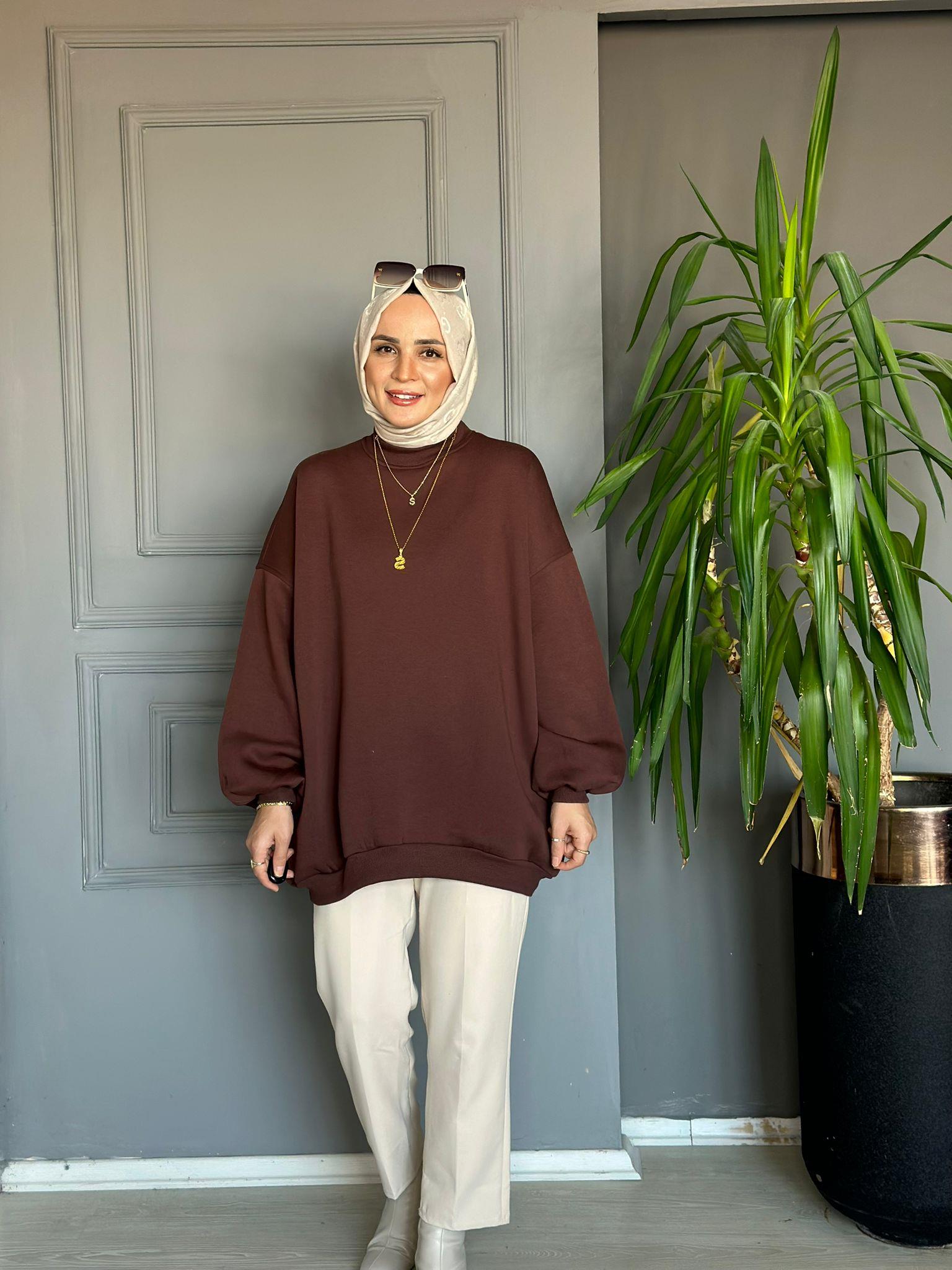 24039 İNDİRİMLİ ŞARDONLU SWEAT KAHVE