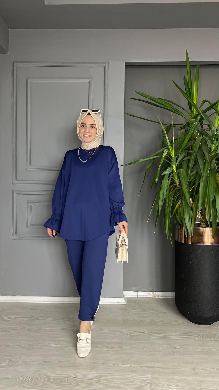 24125 KOLU FIRFIRLI TUNİK LACİVERT L-XL