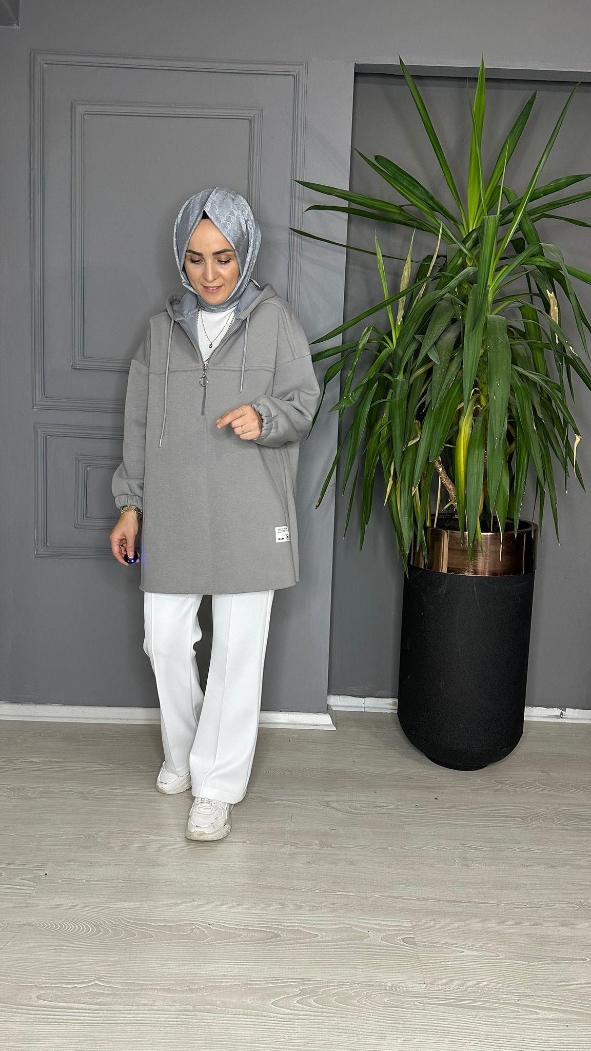 24148 FERMUARLI SWEET GRİ L-XL