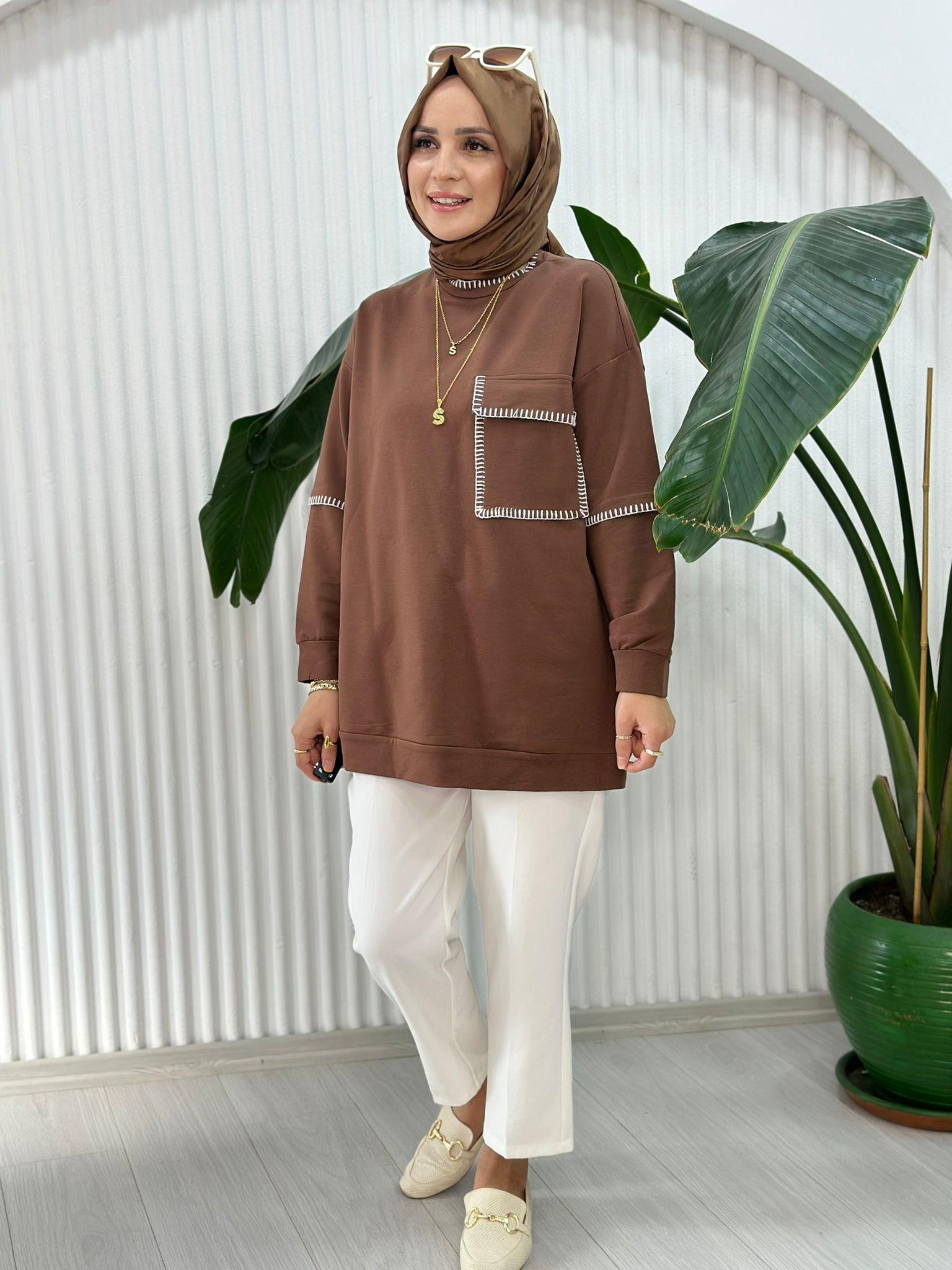 24156 İNDİRMLİ TEK İPLİK SWEAT KAHVERENGİ 