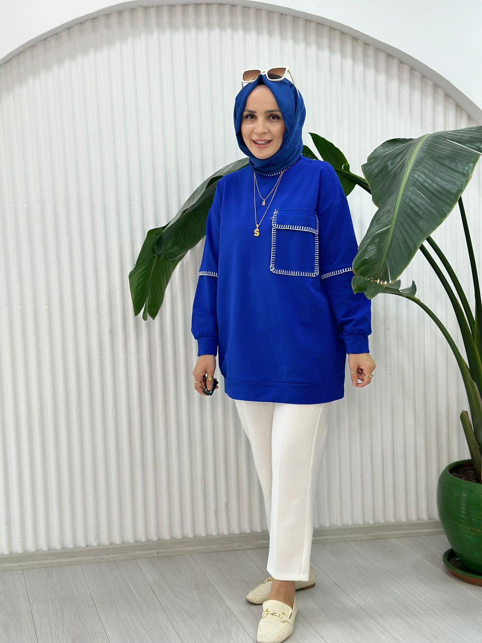 24156 İNDİRMLİ TEK İPLİK SWEAT MAVİ 