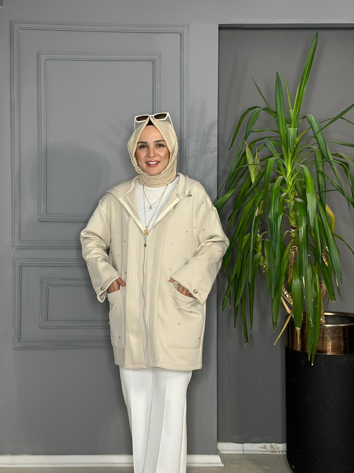 24244 İNDİRİMLİ  TAŞLI KAP BEJ  S-M