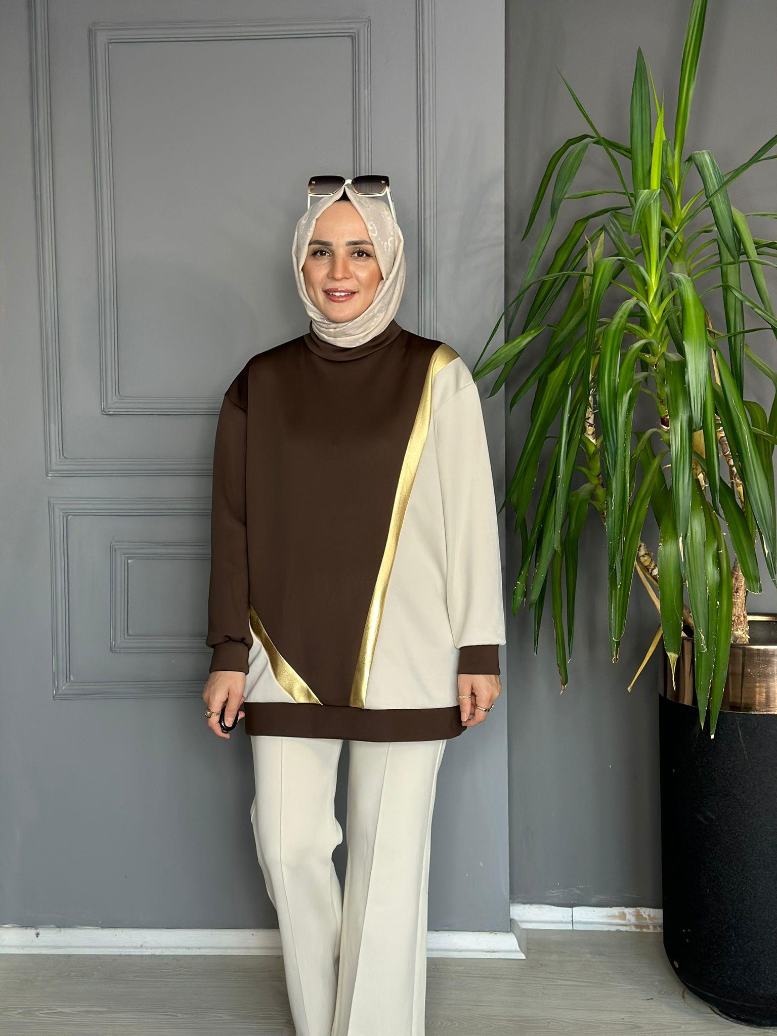 24251 RENK GEÇİŞLİ SCUBA SWEAT KAHVERENGİ S-M