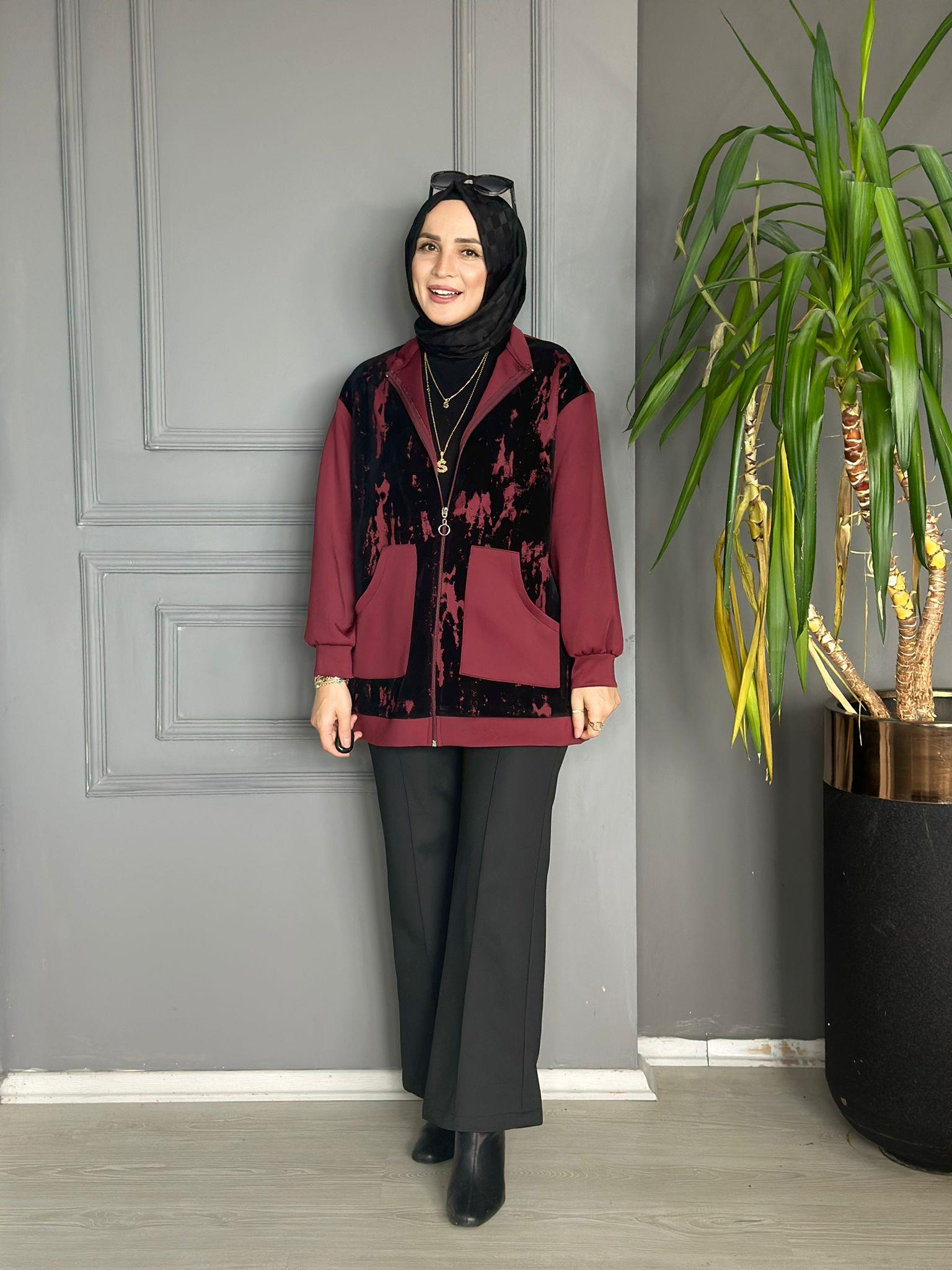 24261 KADİFE DESEN KAP BORDO 