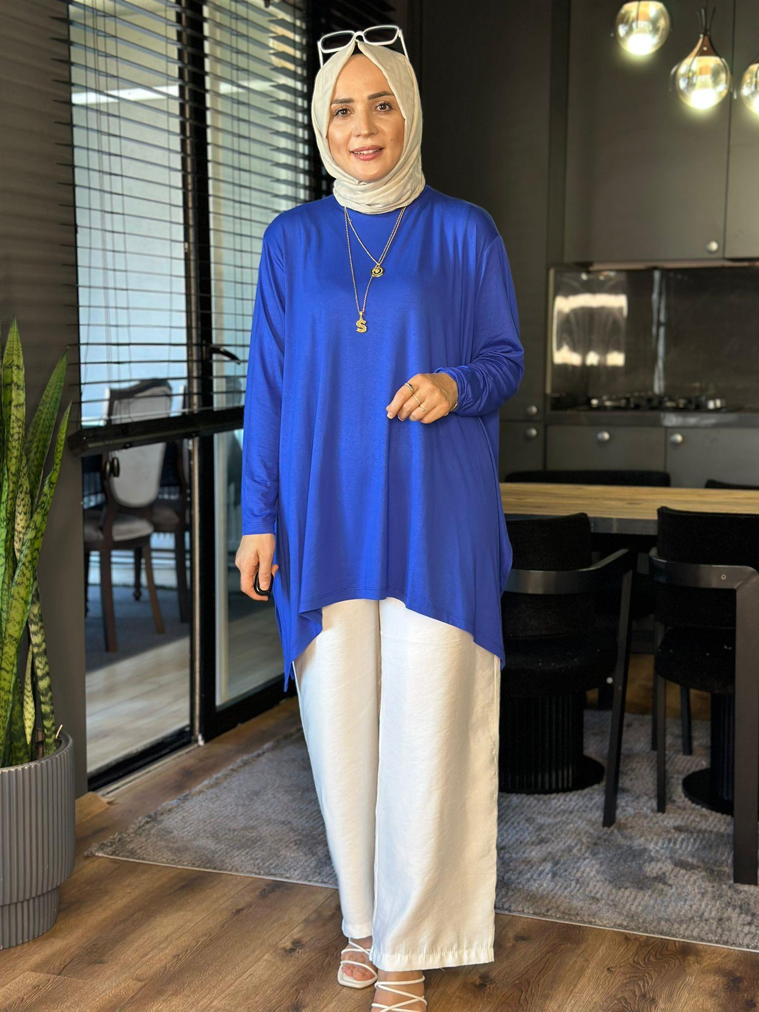 24278 SAKS MAVİ PENYE KUMAŞ TUNİK STANDART 