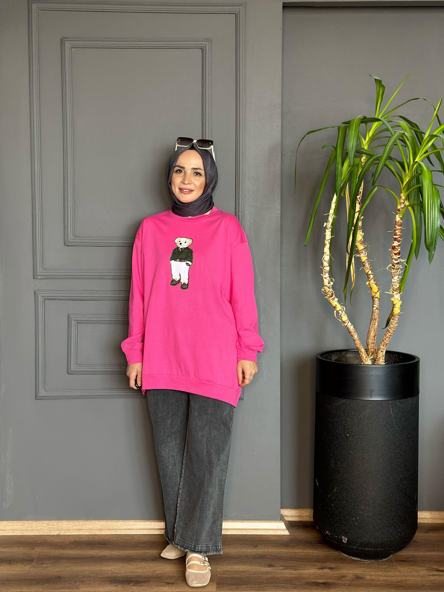 24280 AYICIK BASKILI İNDİRİMLİ TUNİK PEMBE 