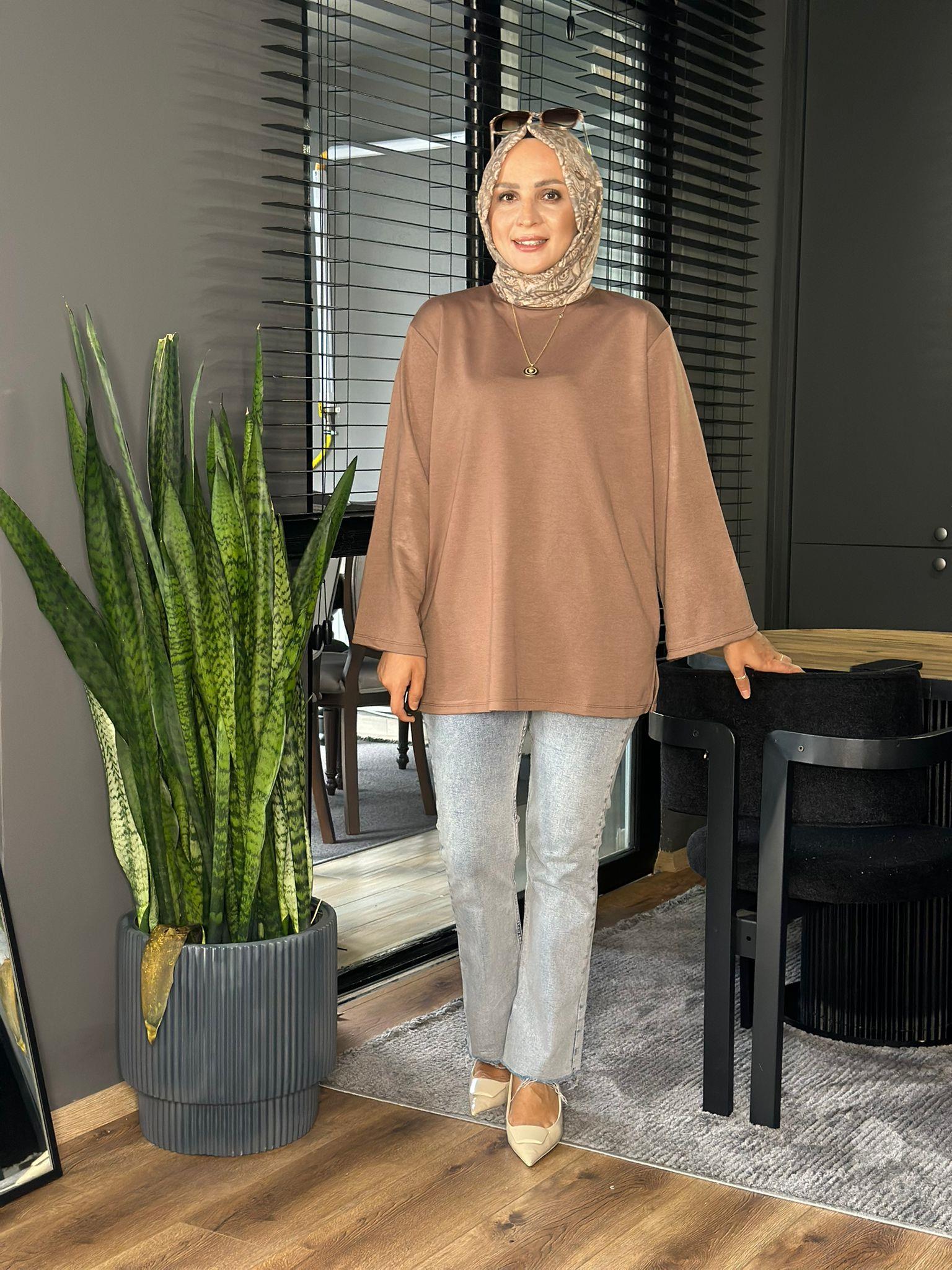 24332 TEK İPLİK KAHVE TUNİK STD