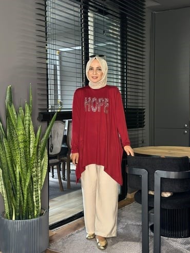 24342 TAŞLI HOPE TUNİK BORDO