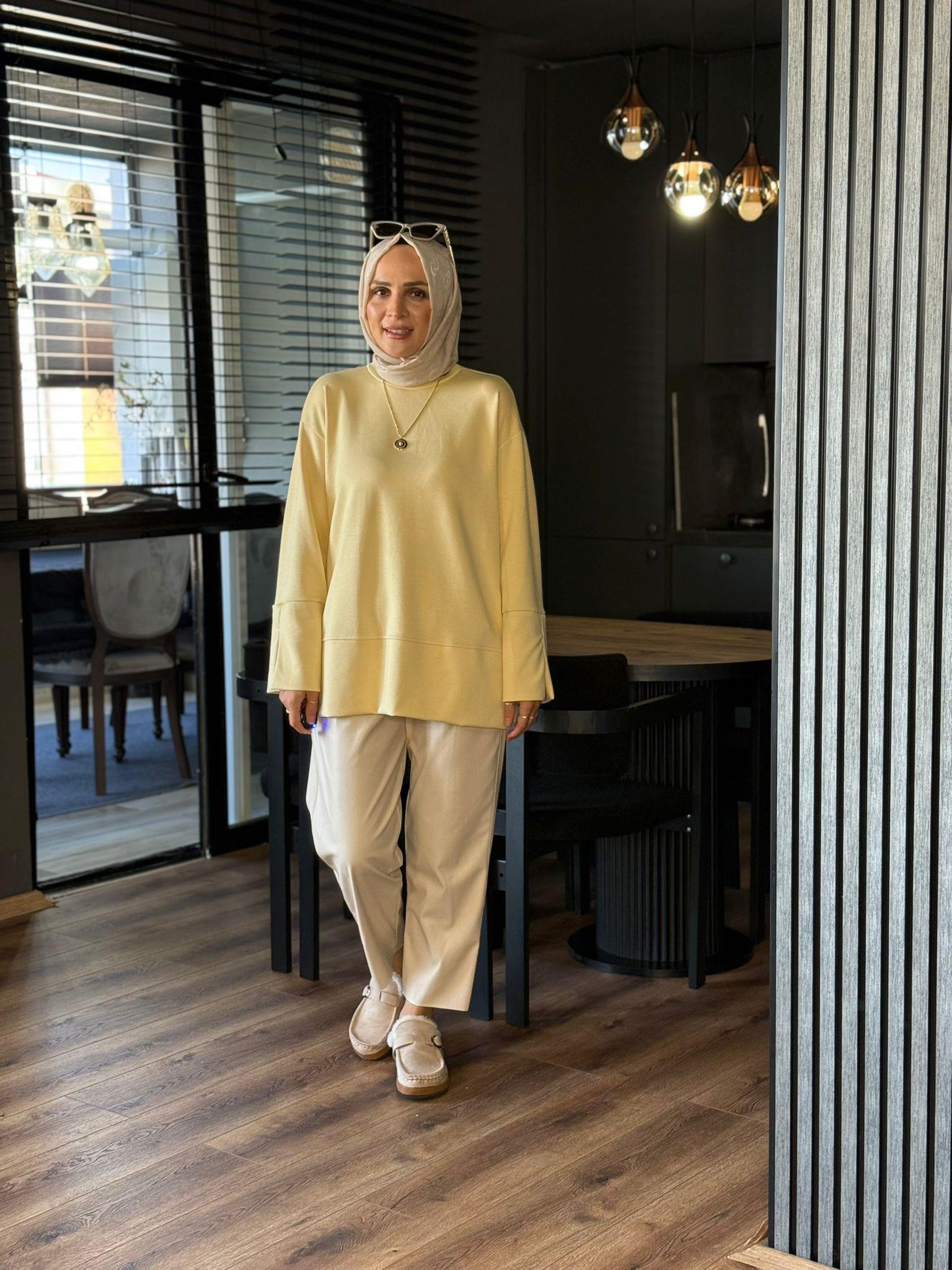 24371 KOL DETAY TUNİK SARI S-M 