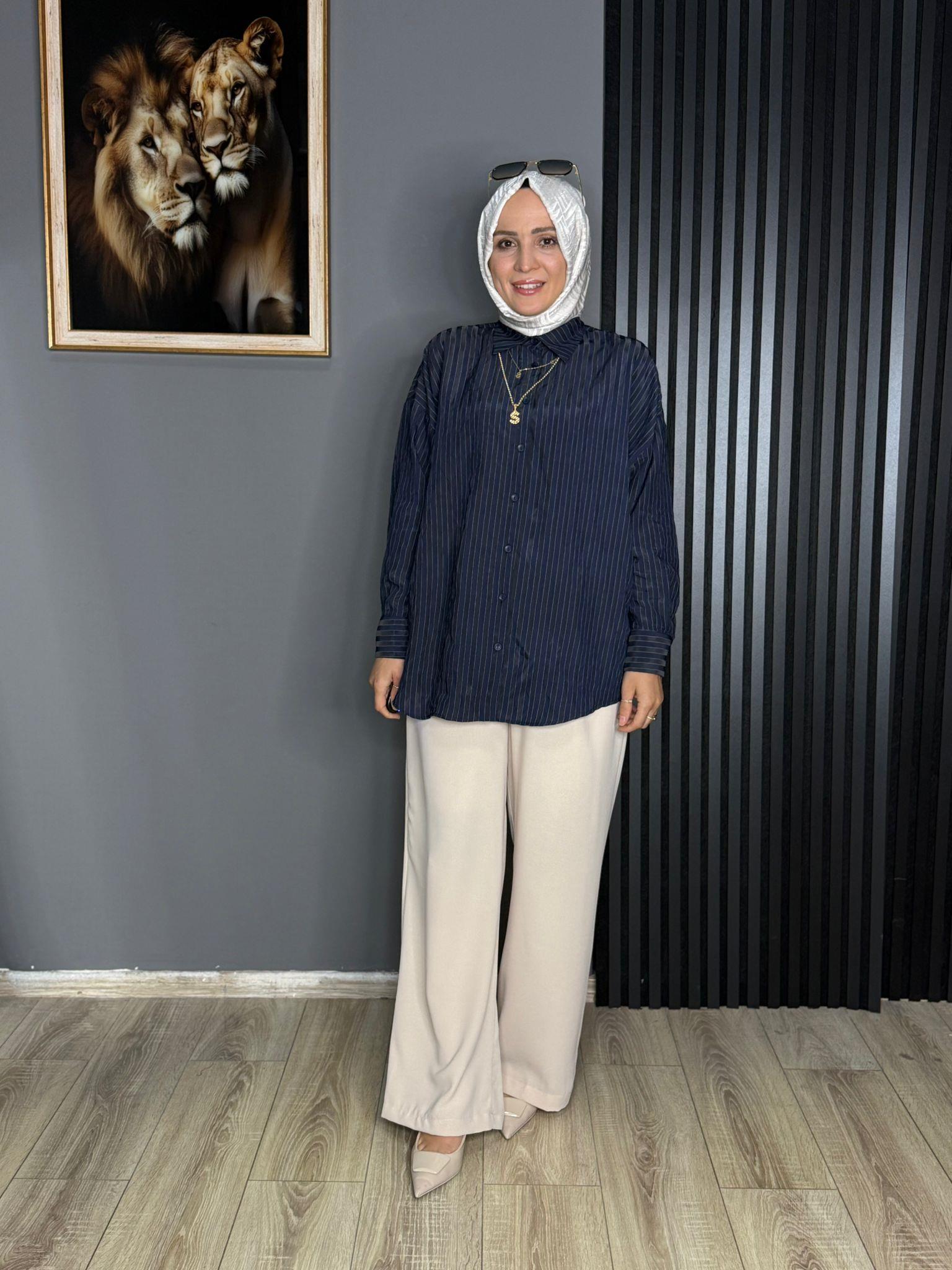 24419 ÇİZGİLİ GÖMLEK LACİVERT 