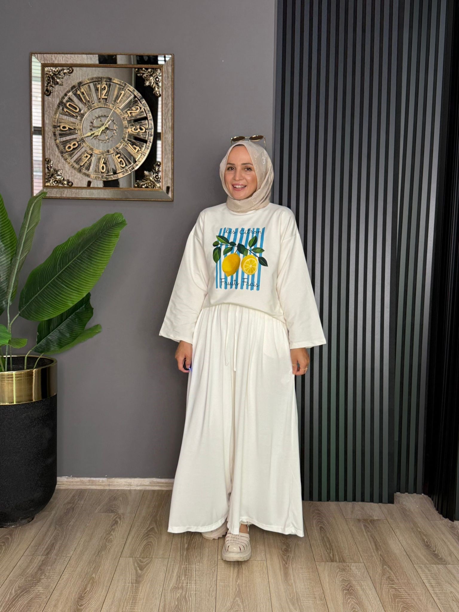24446 LİMON DESEN BASİC BLUZ 