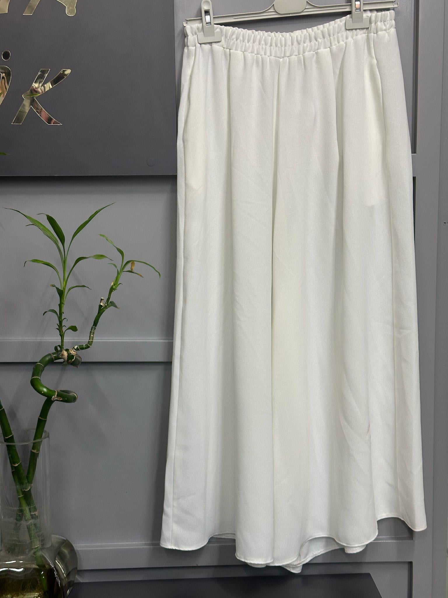 26081 KUMAŞ ETEK PANTOLON BEYAZ 