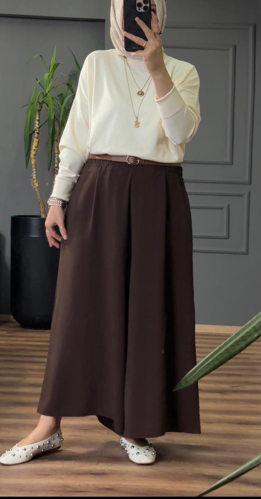 26081 KUMAŞ ETEK PANTOLON KAHVERENGİ  