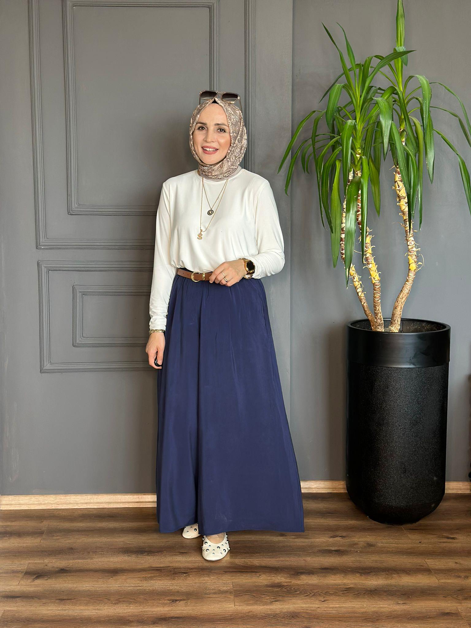 26083 TENSEL KUMAŞ ETEK PANTOLON LACİVERT 
