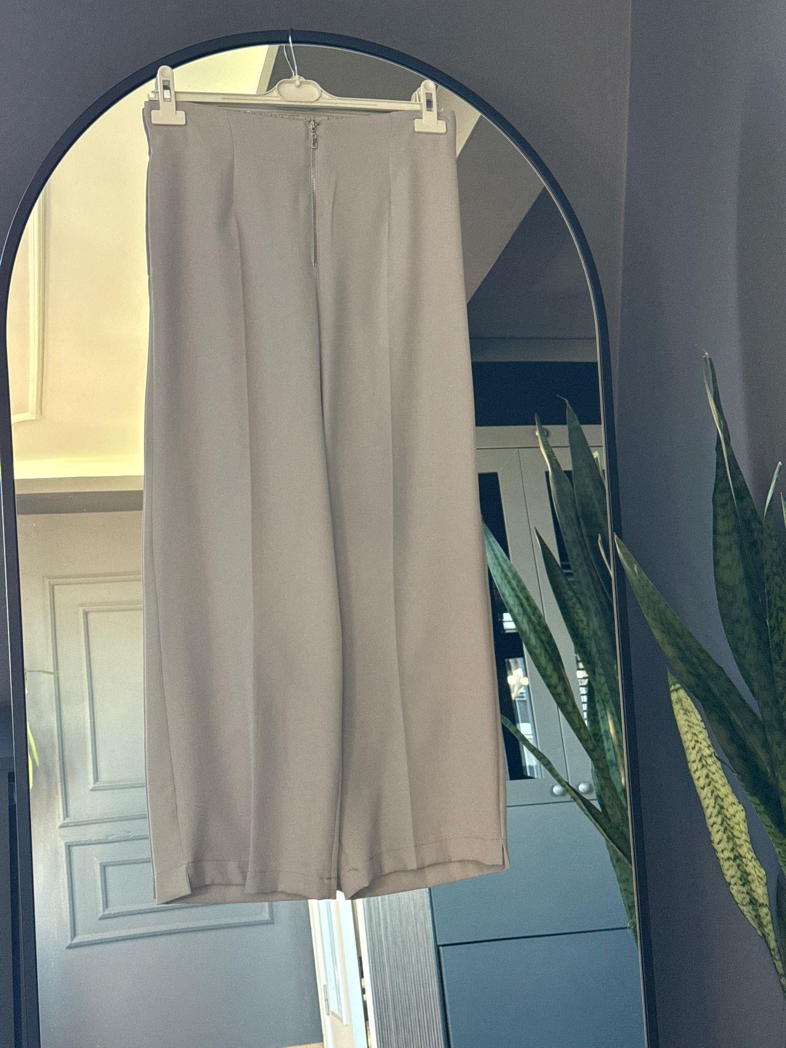 26086 FERMUARLI DÜZ KESİM KUMAŞ PANTOLON  GRİ 