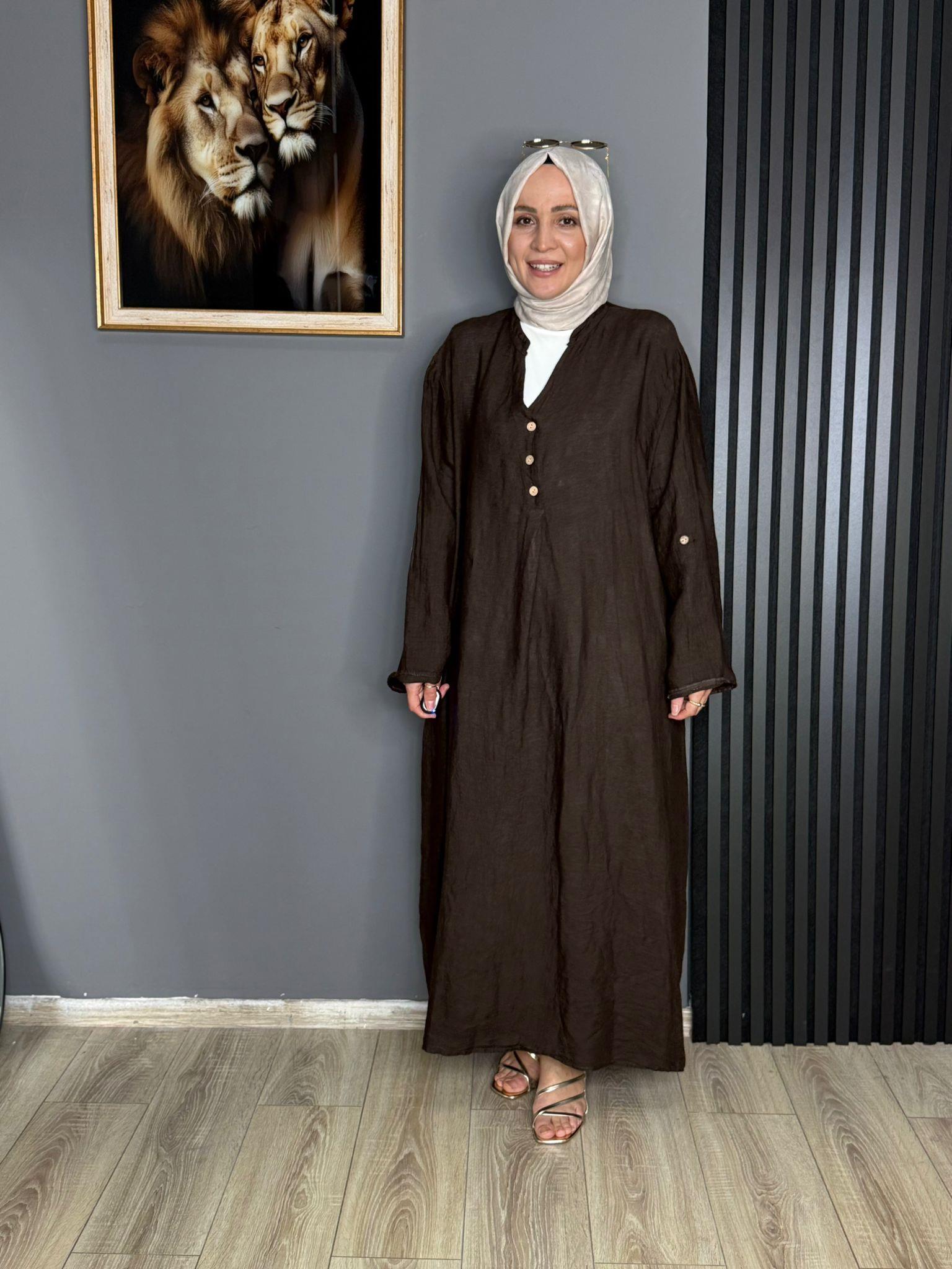 2701 KETEN ELBİSE KAHVERENGİ