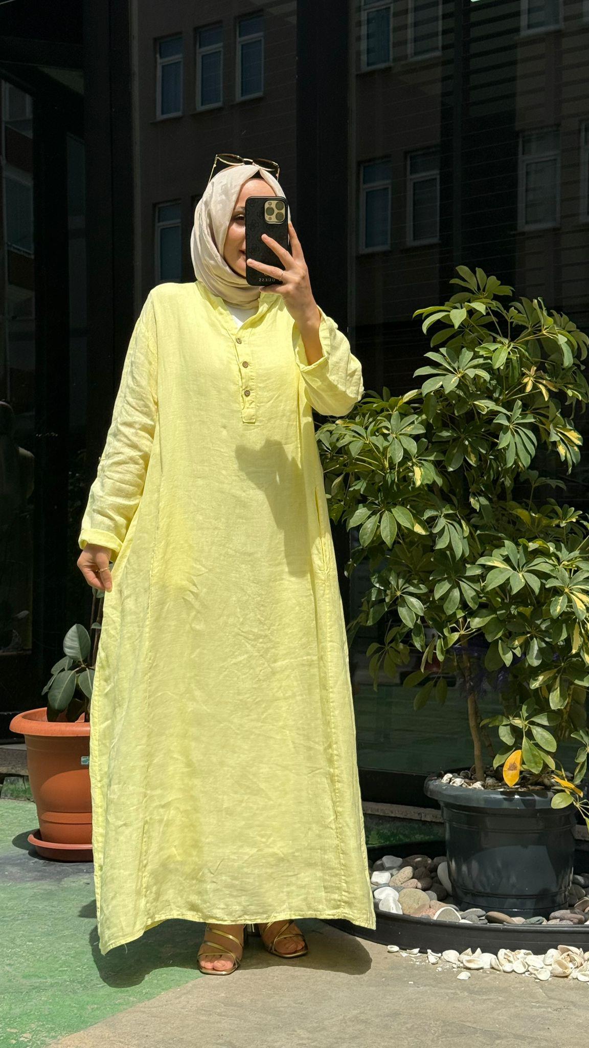 2701 KETEN ELBİSE SARI