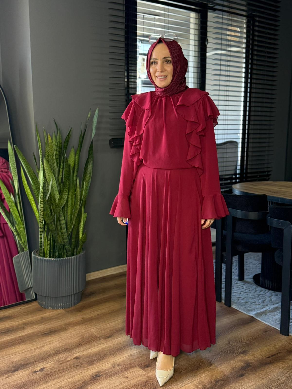 27038 TÜL ETEK BORDO 