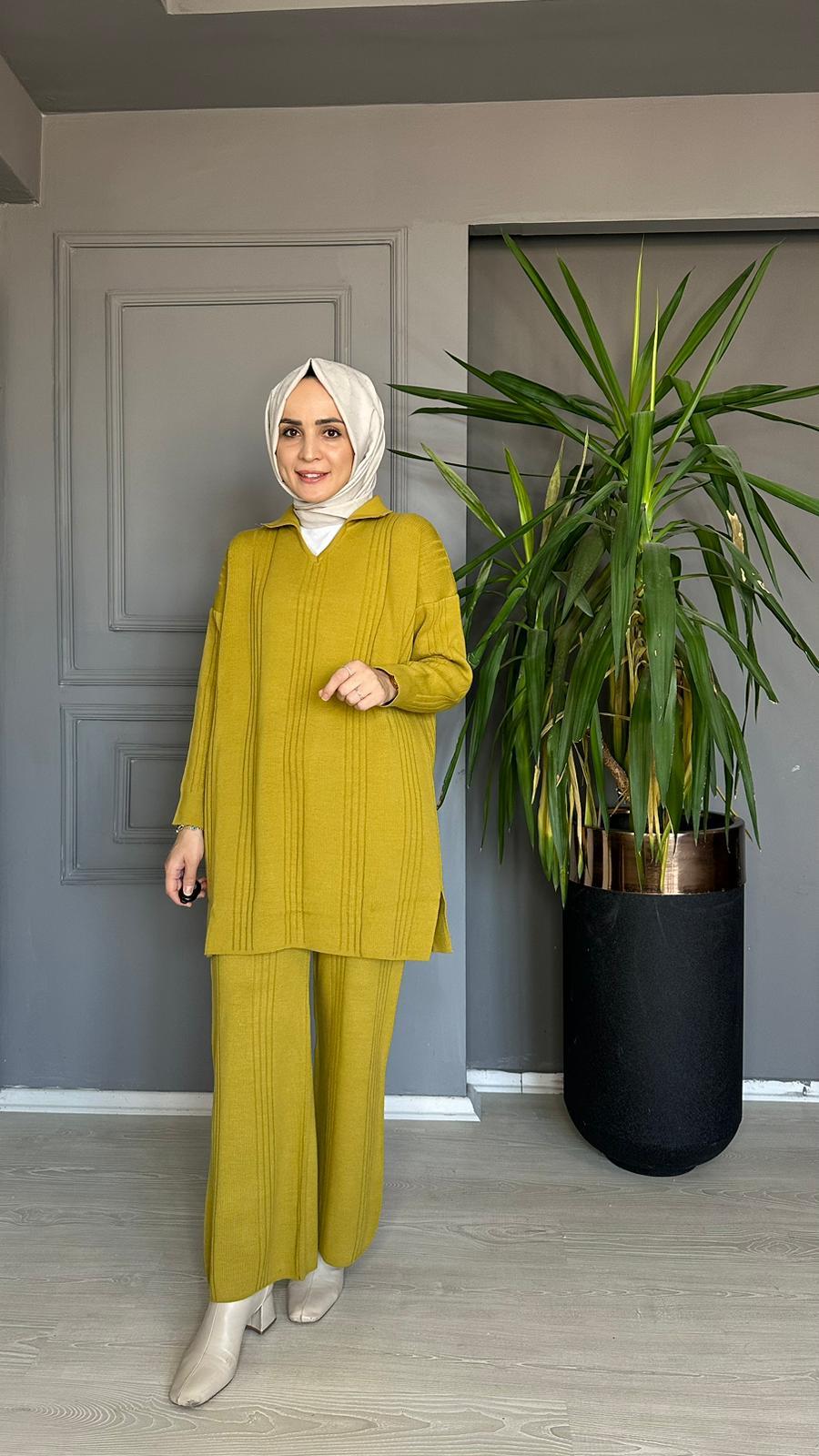 3450 ÇİZGİLİ TRİKO PANTOLON TAKIM YAĞ YEŞİL