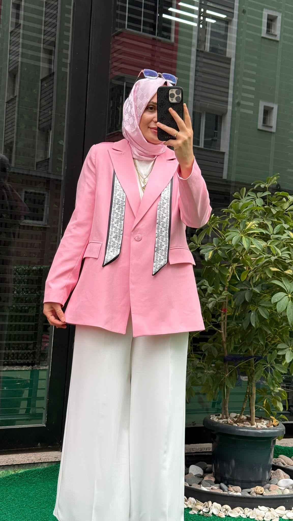 464646 FULAR DETAY CEKET PEMBE 36