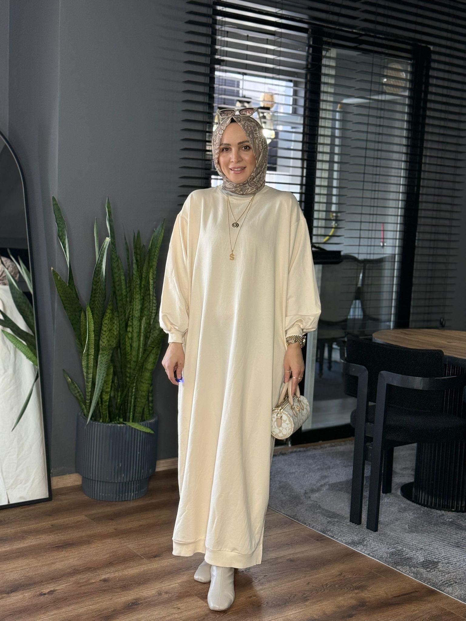 5248 İKİ İPLİK ELBİSE KREM 