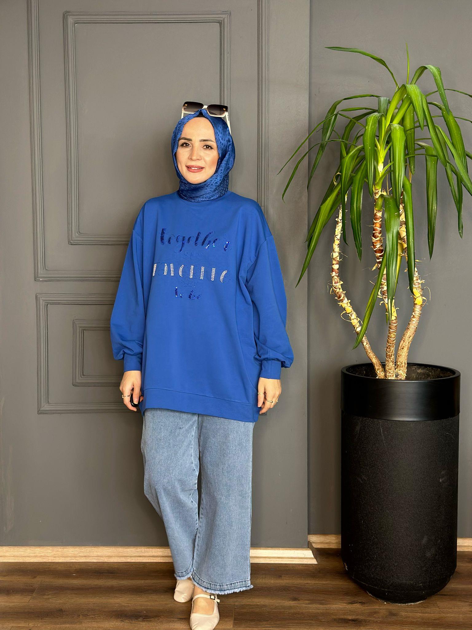 5536 PUL YAZILI SWEAT MAVİ 