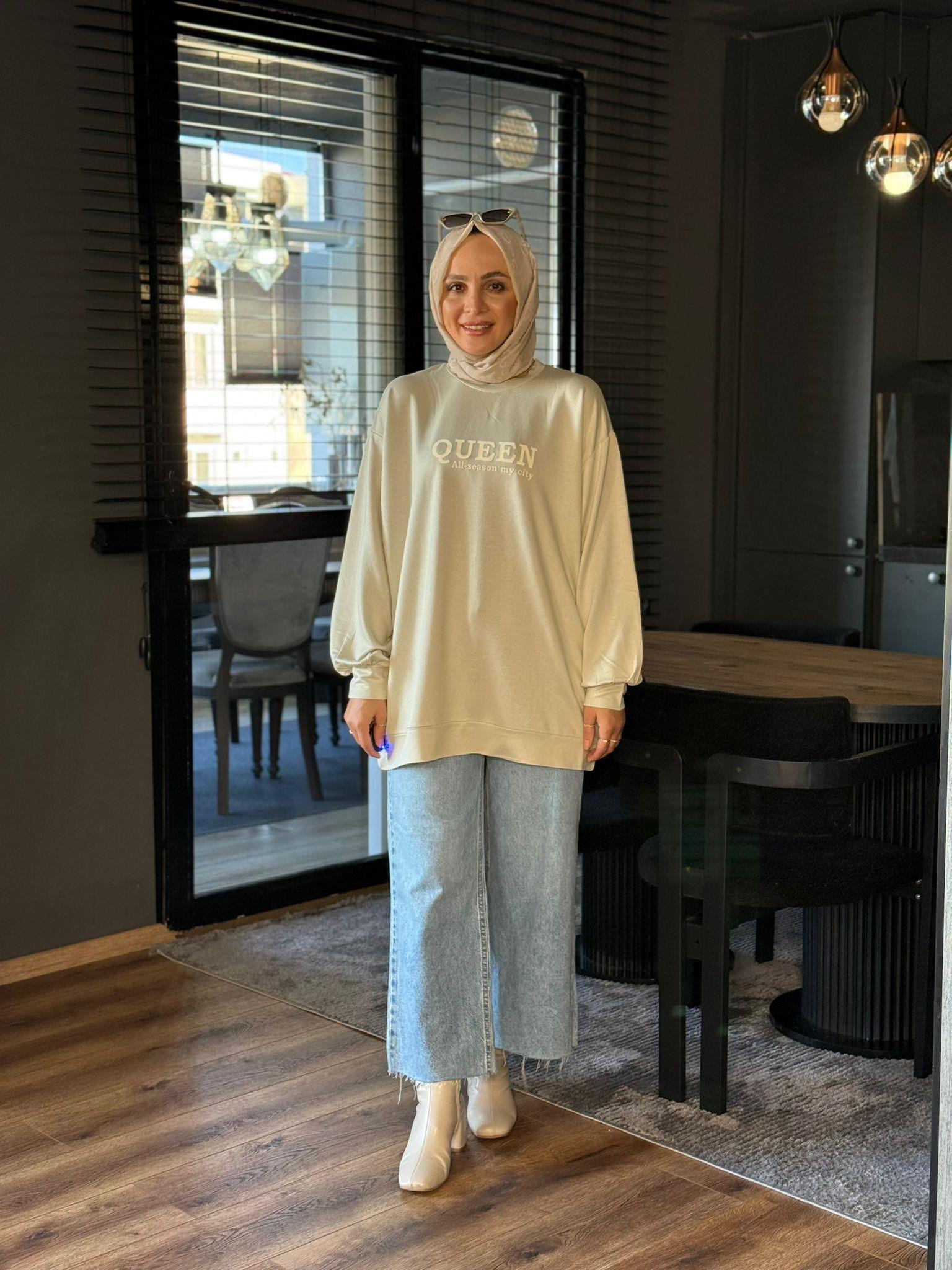 5849 QUENN BASKI TUNİK BEJ 
