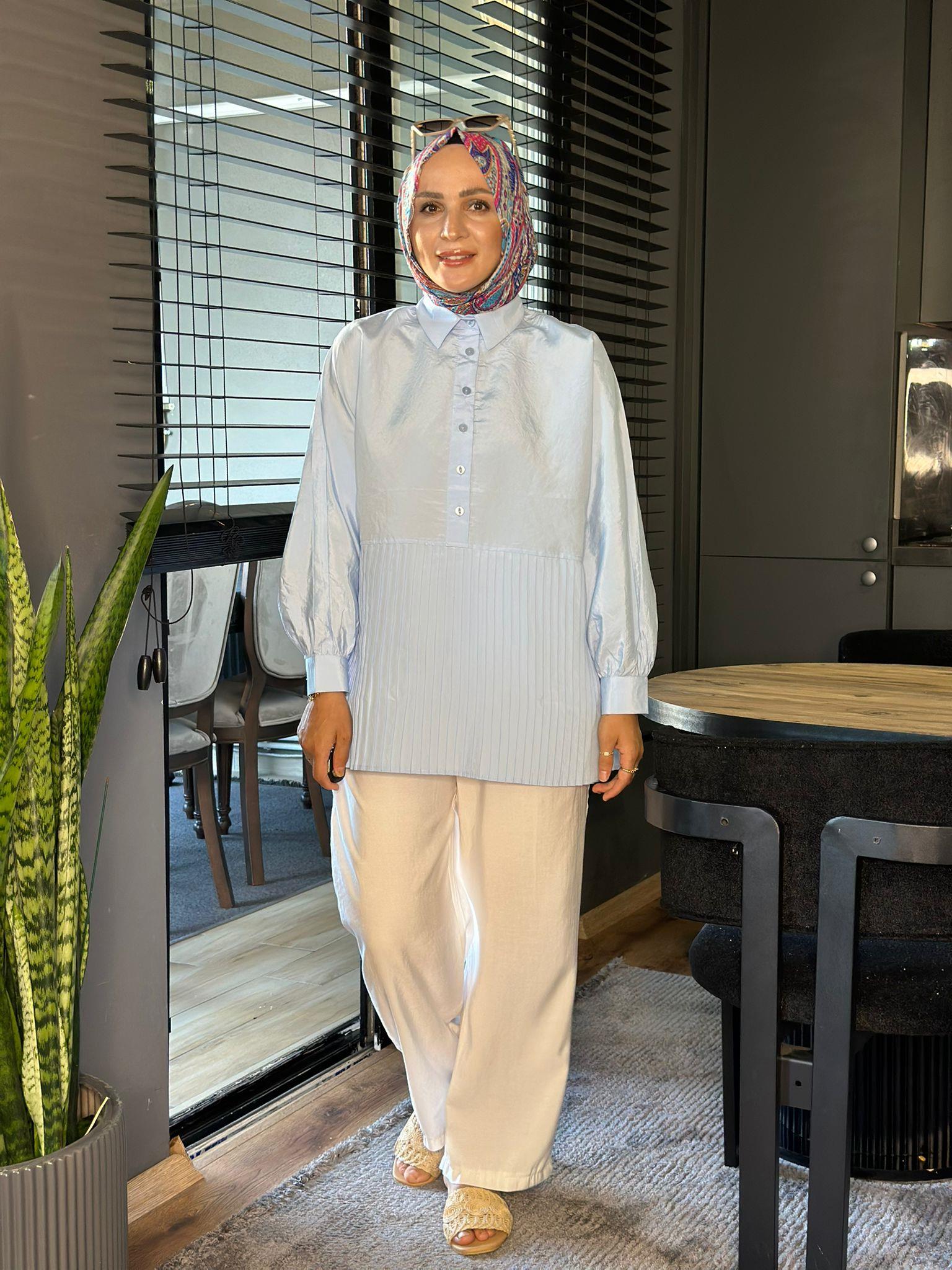 5874 PİLİSE DETAYLI GÖMLEK BEBE MAVİSİ 