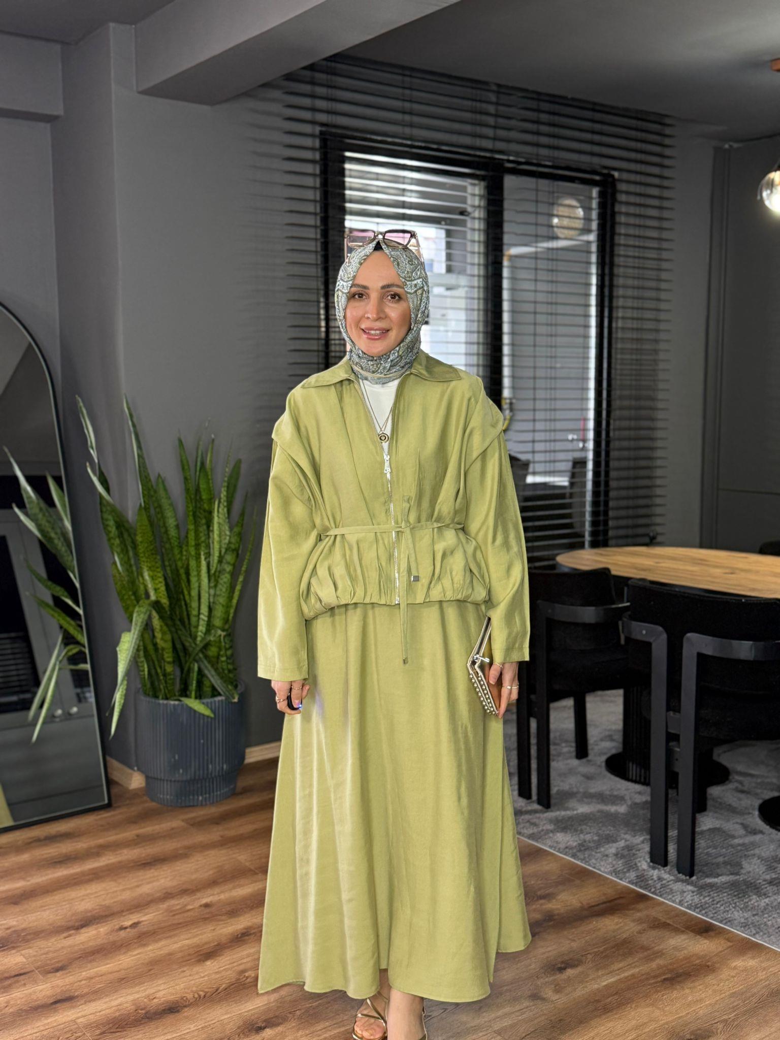 6175 FERMUAR DETAY ETEKLİ TAKIM YEŞİL 