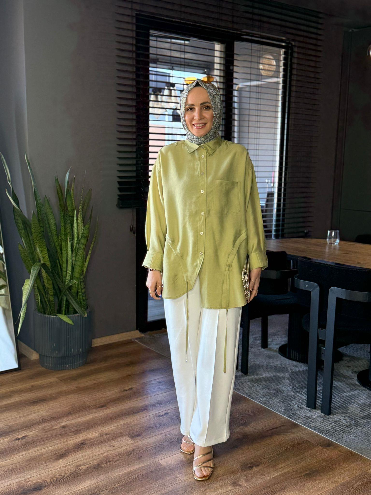 6215 BÜZGÜ DETAY GÖMLEK YEŞİL 