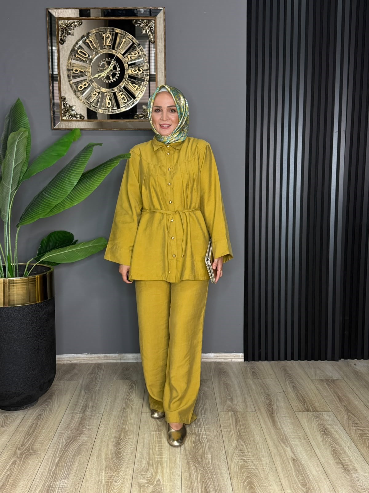 6230 GOLD DÜĞME DETAY TAKIM HARDAL