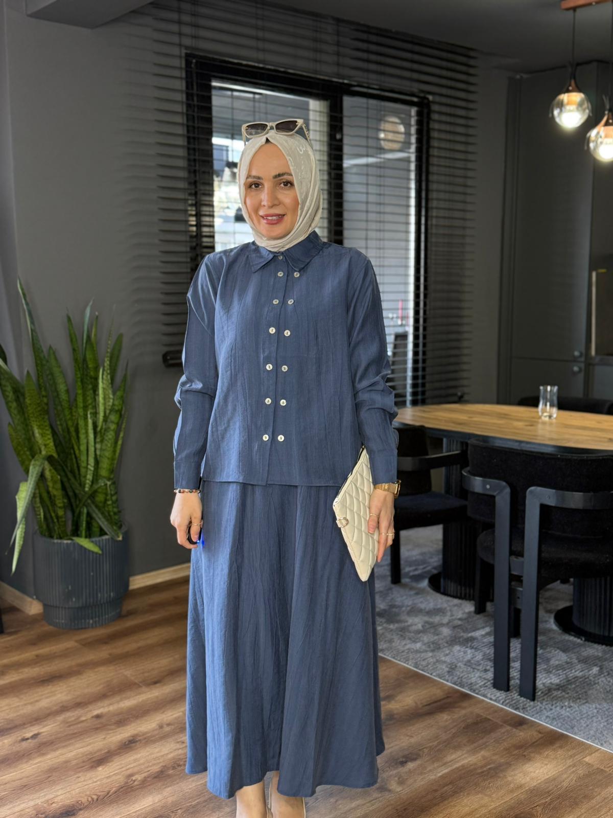 6304 ÇİFT DÜĞMELİ ETEKLİ TAKIM LACİVERT 