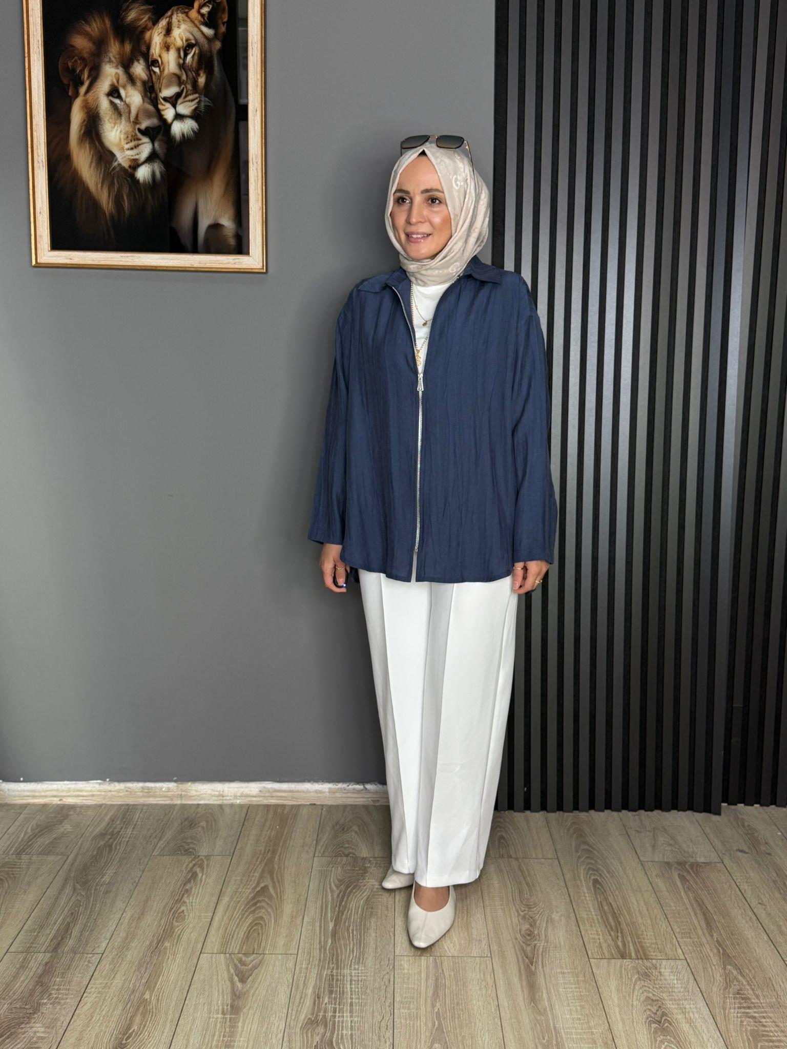 6449 FERMUAR DETAY KAP LACİVERT 