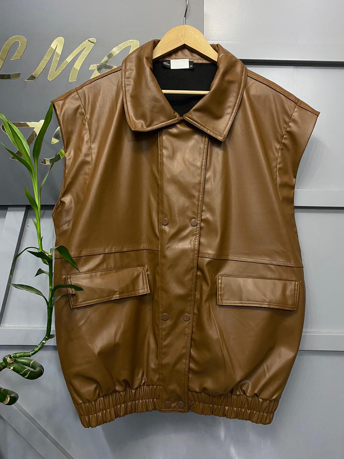 7357 DERİ YELEK TABA RENGİ