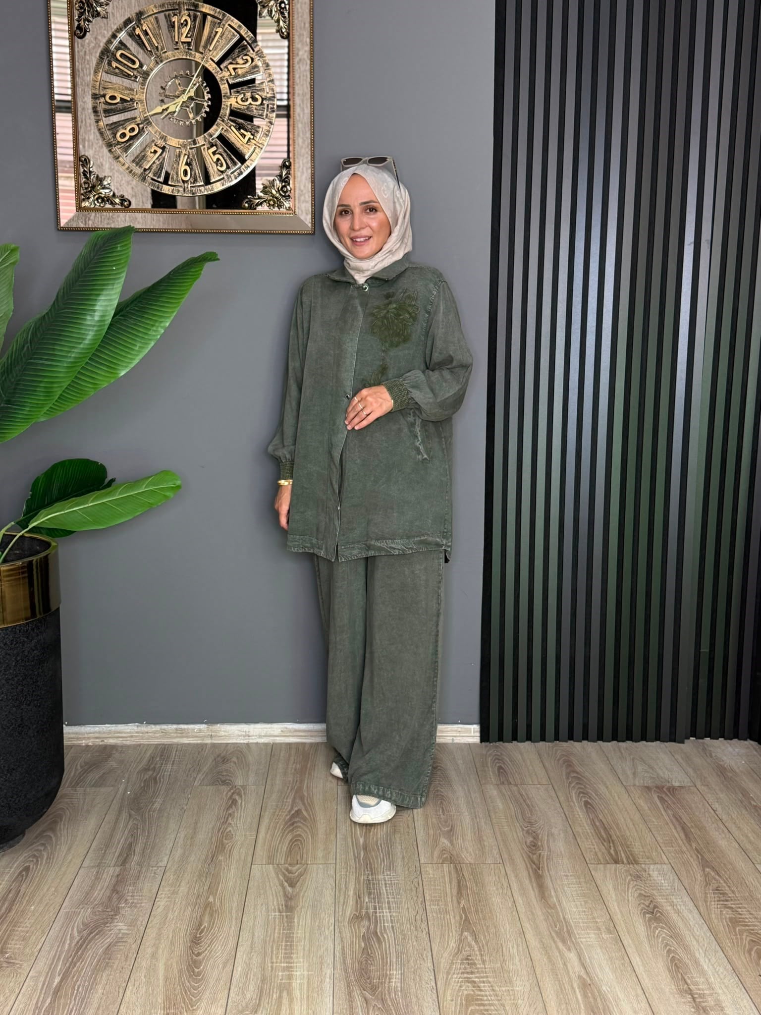 7956 TEK TARAF İŞLEMELİ TAKIM YEŞİL 