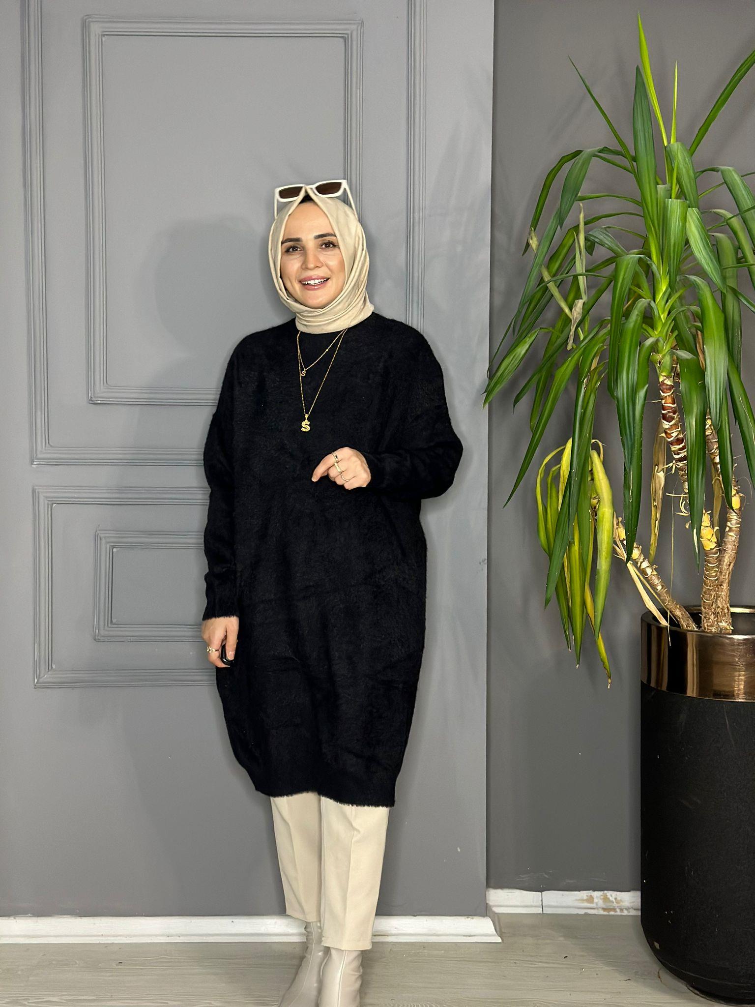 80082 MİDİ BOY ANGORA TUNİK SİYAH