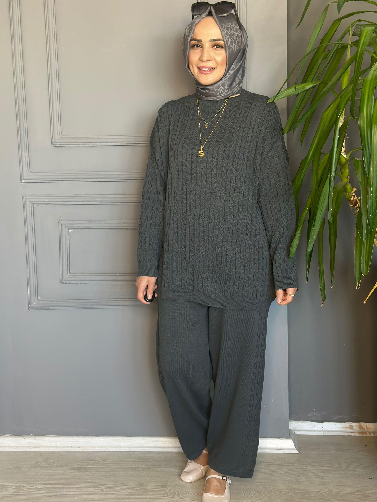 80124 ÖRGÜ MODEL PANTOLON TAKIM FÜME