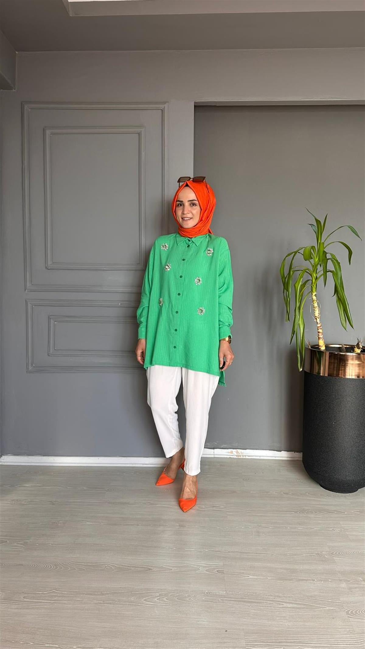 8159 TAŞLI YEŞİL GÖMLEK L-XL