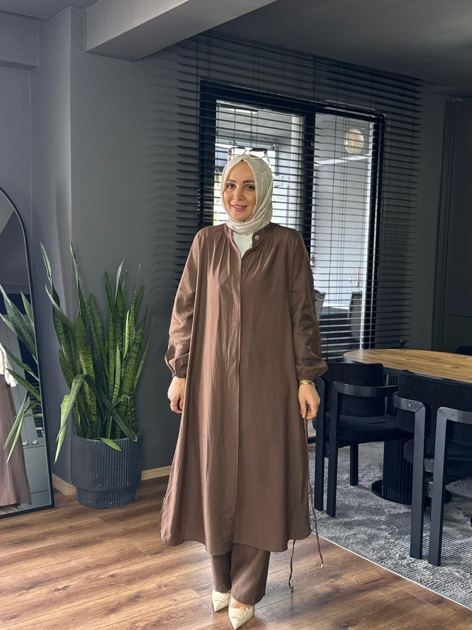 8609 BEL BAĞLAMA DETAY İKİLİ TAKIM KAHVERENGİ 38