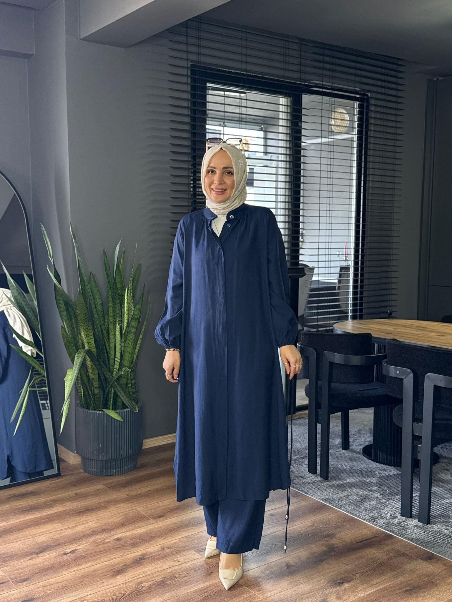 8609 BEL BAĞLAMA DETAY İKİLİ TAKIM LACİVERT 38