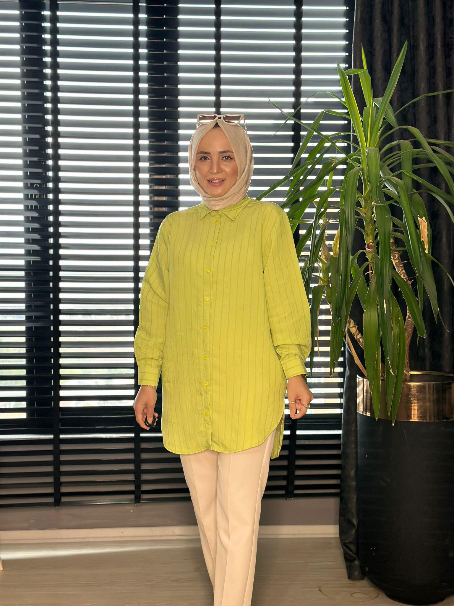 8765 ÇİZGİLİ GÖMLEK YAĞ YEŞİL S-M