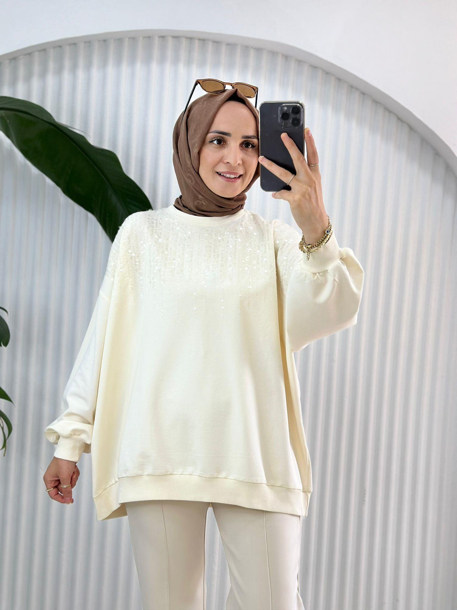 8918 YAKASI PUL DETAY SWEET  KREM