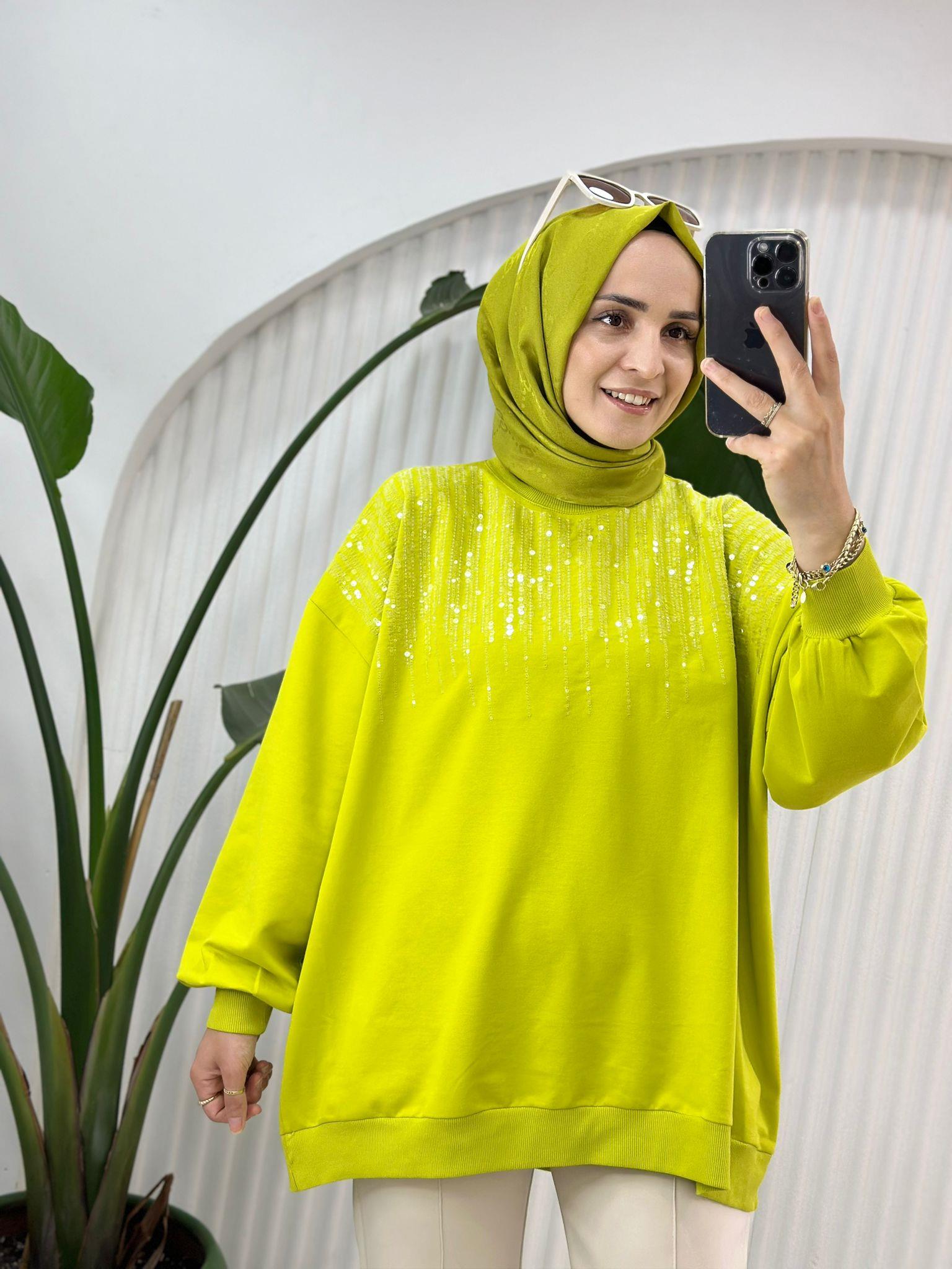 8918 YAKASI PUL DETAY SWEET  YAĞ YEŞİL