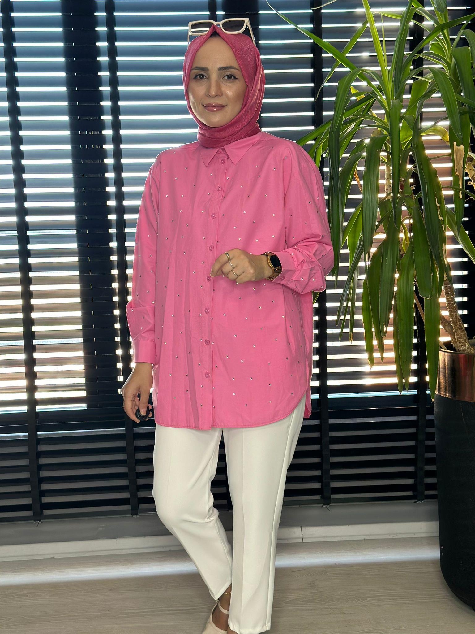 8972 TAŞLI GÖMLEK PEMBE 