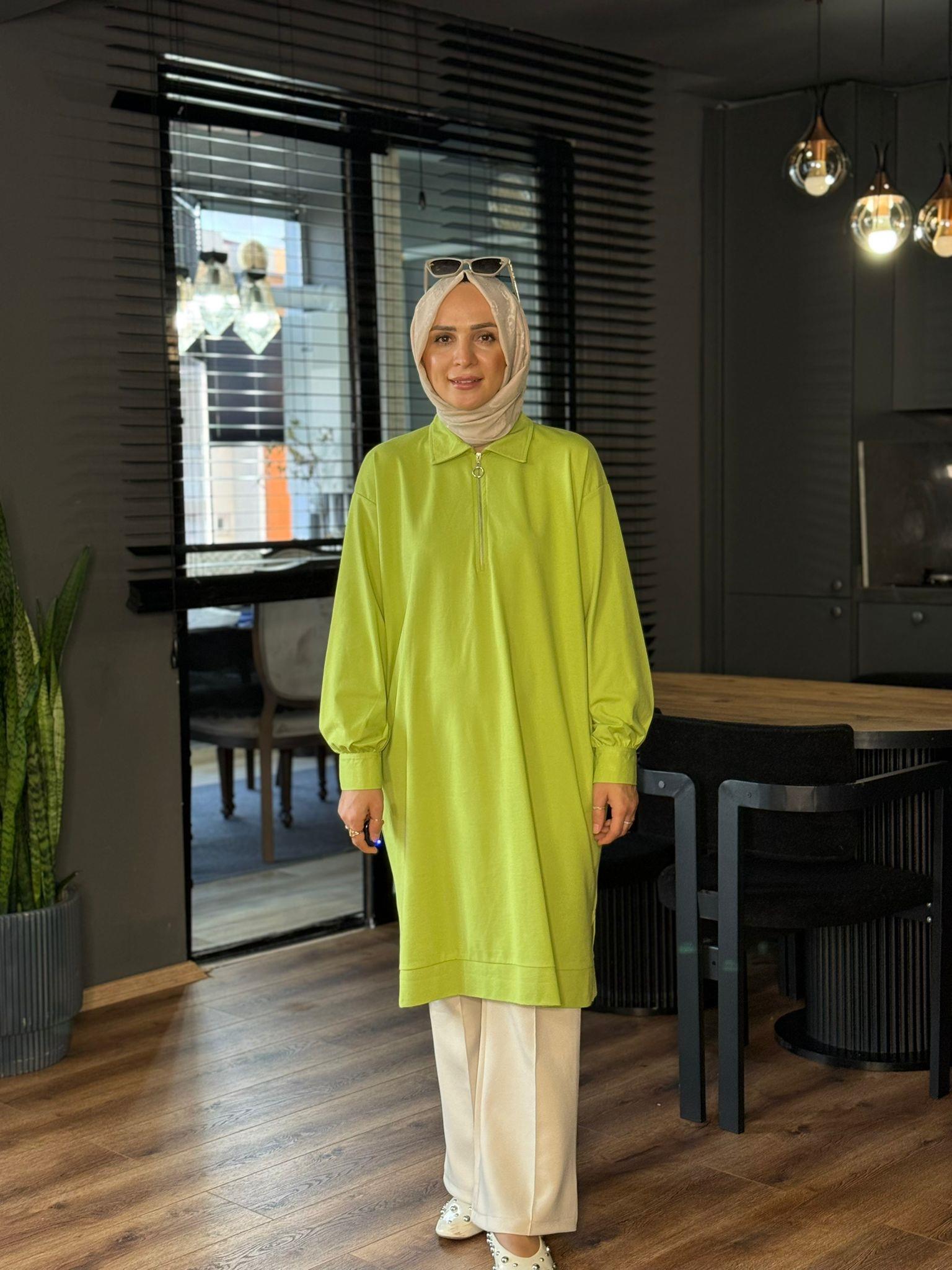 9022 FERMUAR DETAY TUNİK YEŞİL 
