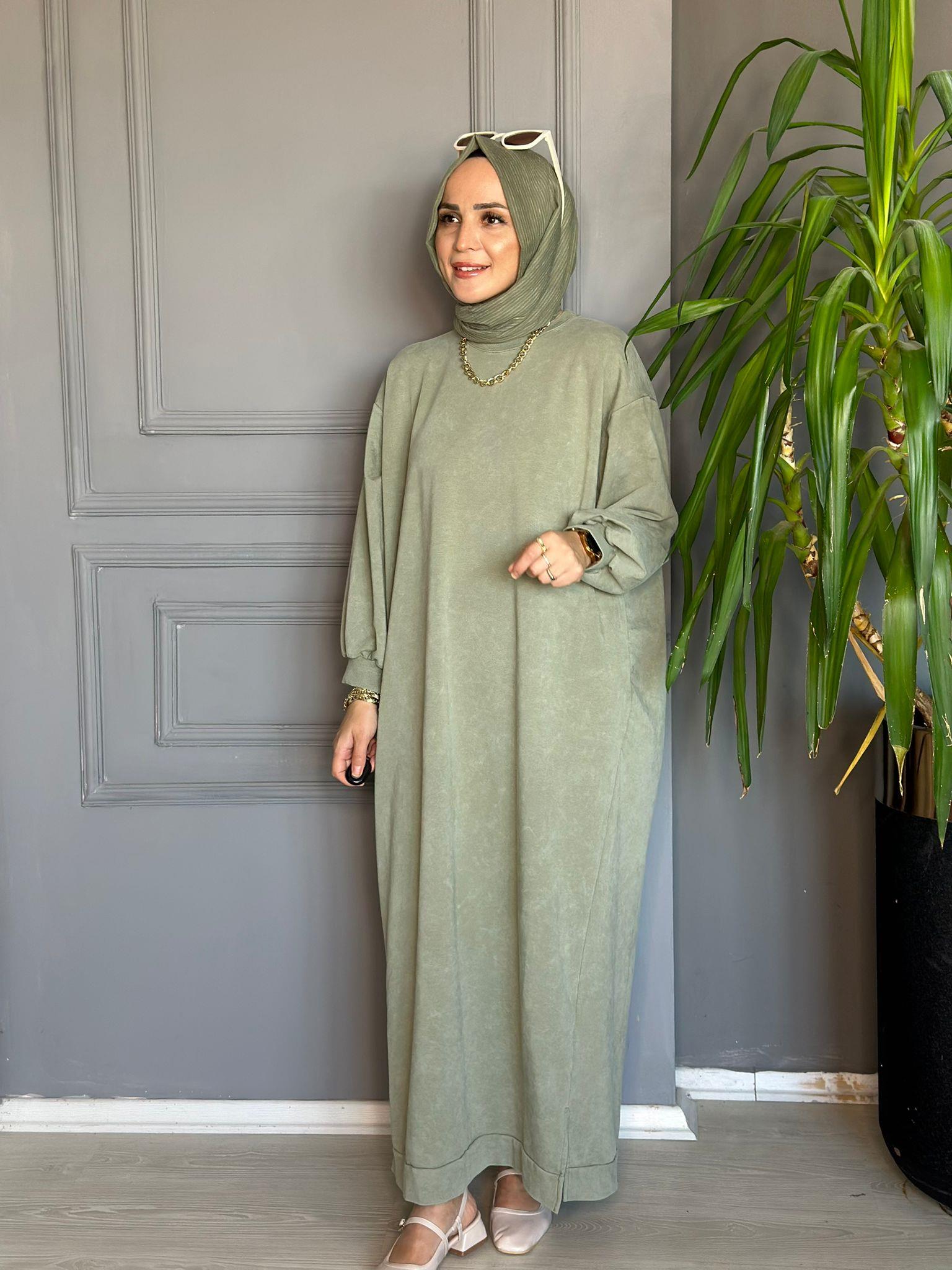 9296 TEK İPLİK SWEAT ELBİSE MİNT YEŞİL